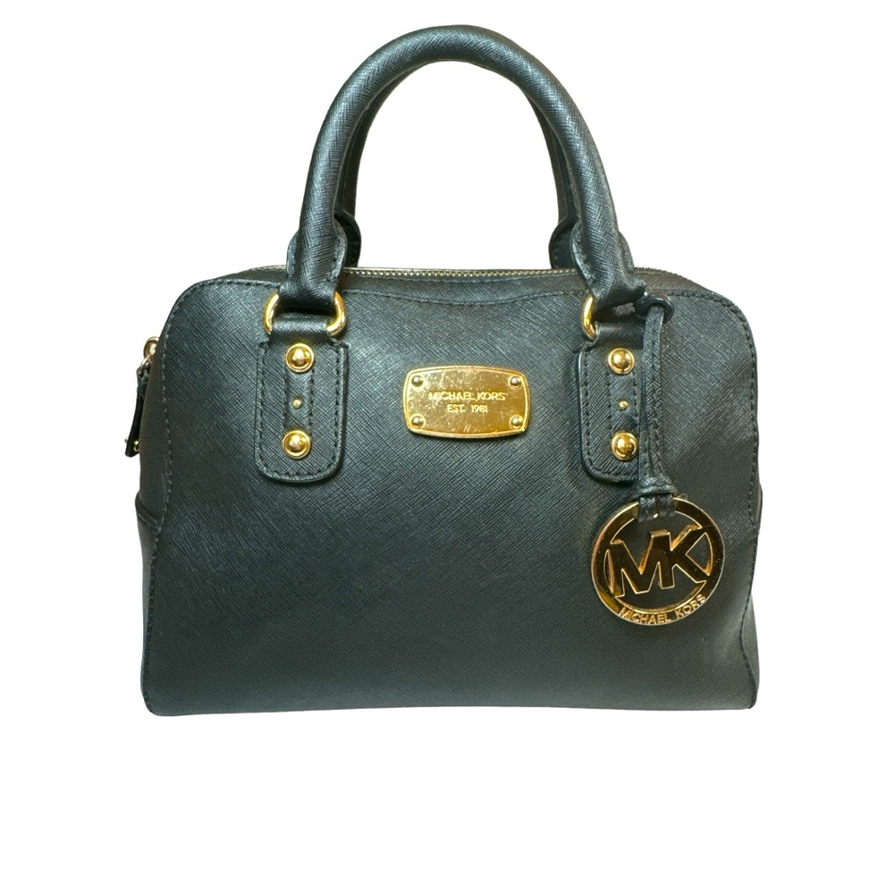 Michael Kors Saffiano Ayden Black Leather Satchel Handbag Excellent Condition